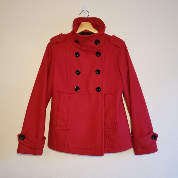 Gap Red Wool Pea Coat sz S - Picture 2 of 5